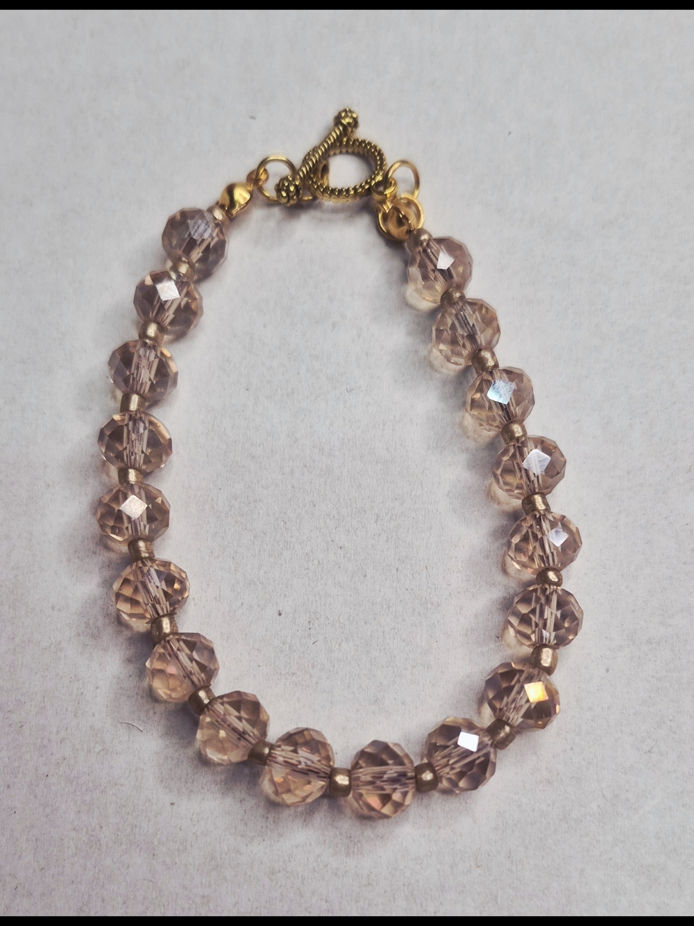 Gold-Tone Crystal Bead Bracelet in Light Champagne
